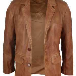 Mens Regular Fit Classic Leather Brown Blazer