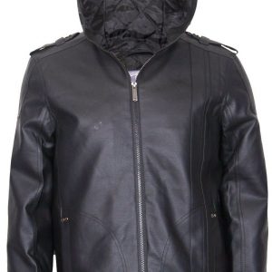 Mens Hooded Faux Leather Jacket