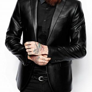 Mens Leather Lambskin Black Blazer